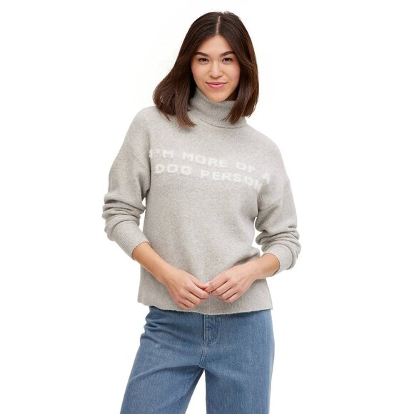 NEW Women's "I'm More Of A Dog Person" Turtleneck Sweater - Heathered Gray - Picture 3 of 10